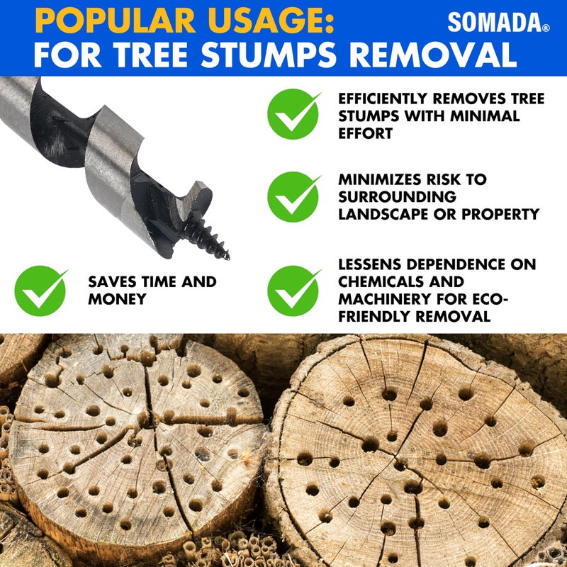SOMADA 1/2-Inch x 12-Inch Auger Drill Bit for Wood, Hex Shank 3/8-Inch One Piece, Ship Auger Long Drill Bit for Soft and Hard Wood, Plastic, Drywall and Composite Materials - Image 5